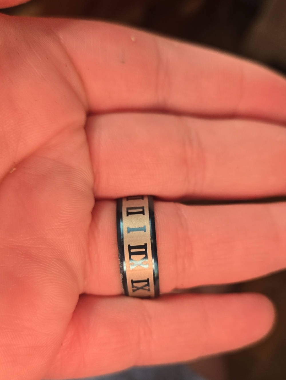 Men's Blue and Silver Roman Numeral Fashion Ring